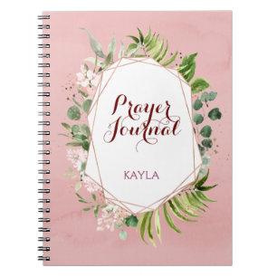 Caderno Espiral Blush Pink Rose Gold Floral Name Prayer Journal