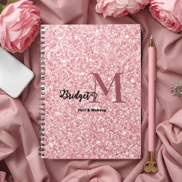 Caderno Espiral Blush Rosa brilho Monograma cabelo e maquiagem