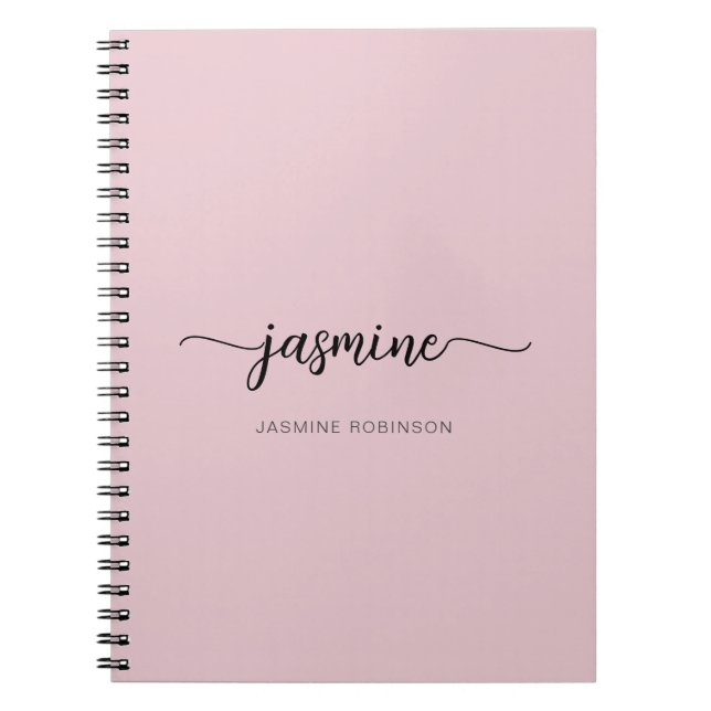 Caderno Espiral Blush Rosa Moderno Nome Monograma Noteb Feminino (Frente)
