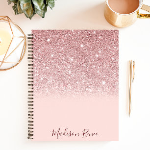 Caderno Espiral Blush Rosa Ombre Glitter Dourado Rosa