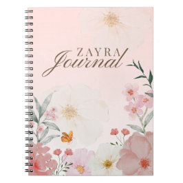 Caderno Espiral Blush Rosa Personalizado Floral Peônia Aquarela 