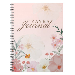 Caderno Espiral Blush Rosa Personalizado Floral Peônia Aquarela