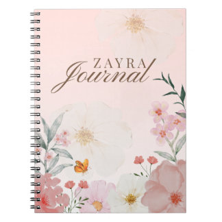 Caderno Espiral Blush Rosa Personalizado Floral Peônia Aquarela
