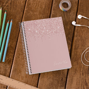 Caderno Espiral Blush Rosa Poeira Dourada Brilho Personalizado