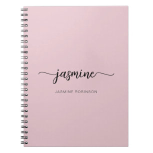 Caderno Espiral Blush Rosado Moderno Nome Monograma Script Noteb