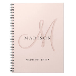 Caderno Espiral Blush Rosado Monograma Script Elegante