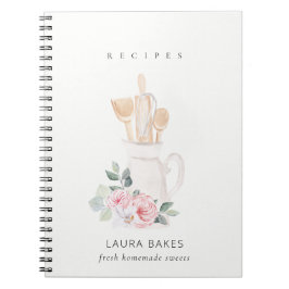 Caderno Espiral Blush Utensílios Cilindro de Cookbook Cilindro Flo