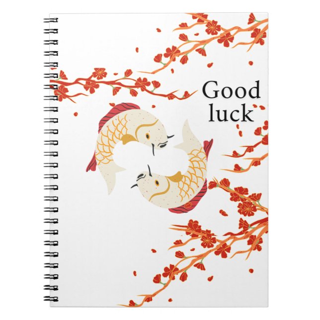 Caderno Espiral Boa Sorte de Peixe Koi com Sakura | Japonês Elegan (Frente)