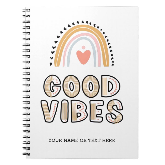 Caderno Espiral Boas Vibes - Arco-Íris - Letra Boho (Frente)