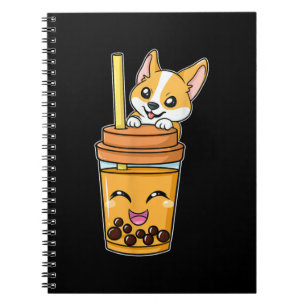 Caderno Espiral Boba Tapioca Pérolas Bolhas Leite Tea Beber Corgi
