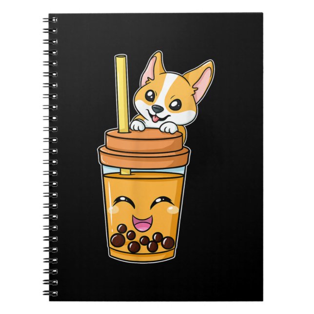 Caderno Espiral Boba Tapioca Pérolas Bolhas Leite Tea Beber Corgi (Frente)