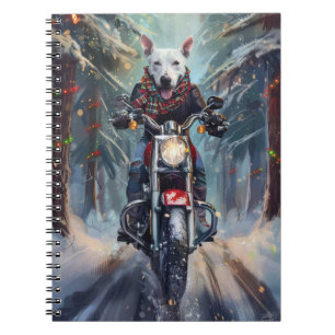 Caderno Espiral BoBull Terrier Dog Dirigindo motocicleta Natal