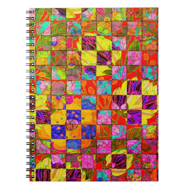 Caderno Espiral Boêmio xadrez floral (Frente)