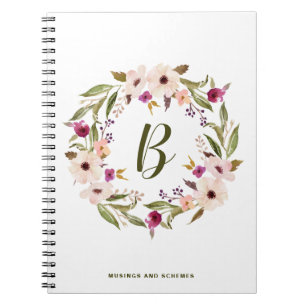 Caderno Espiral Bohemian Floral Wreath Monograma