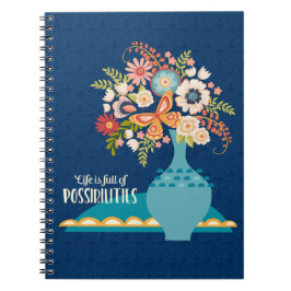 Caderno Espiral Boho Azul Floral Inspirador