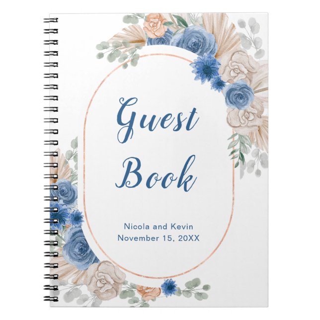 Caderno Espiral Boho Blue Pampas Grass Guest Book (Frente)