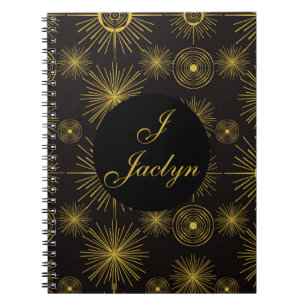 Caderno Espiral Boho Celestial Sun Stars Black Personalizado