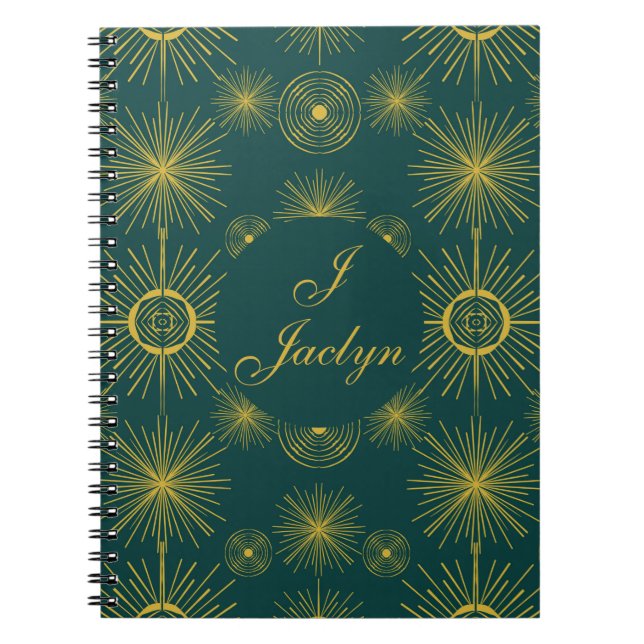 Caderno Espiral Boho Celestial Sun Stars Teal Green (Frente)
