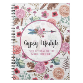 Caderno Espiral Boho Chic Rústico Flecha de Pena Aquarela Boêmio