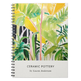 Caderno Espiral Boho Chic Verde Folhagem Tropical Botânica