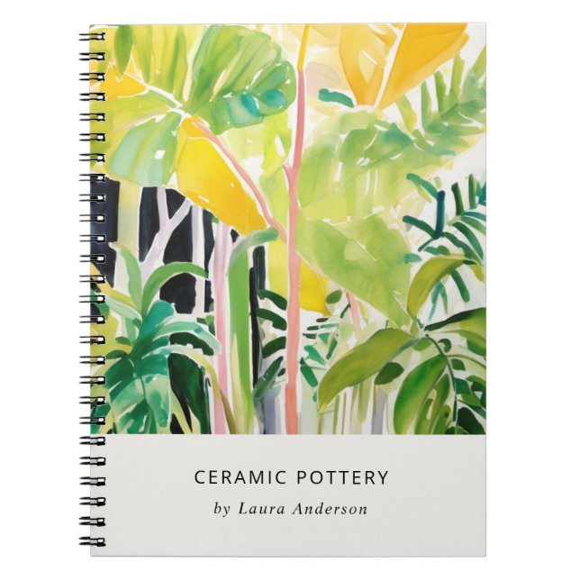 Caderno Espiral Boho Chic Verde Folhagem Tropical Botânica (Frente)