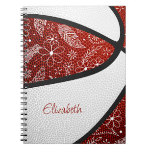 Caderno Espiral Boho doodle flores maroon White basquete