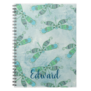 Caderno Espiral Boho Dragonflies em azul