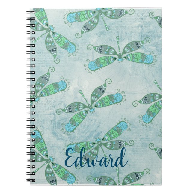 Caderno Espiral Boho Dragonflies em azul (Frente)