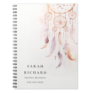 Caderno Espiral Boho Dreamcatcher Watercolor Lilac Blush Peach