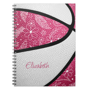Caderno Espiral Boho esportes de rabo penas de basquete branco ros