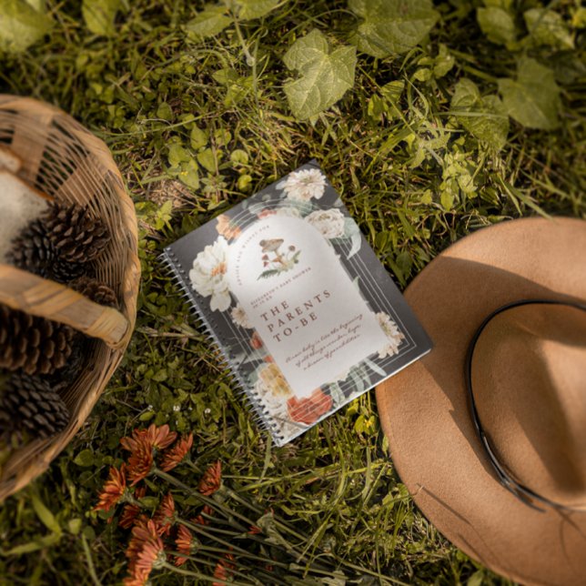 Caderno Espiral Boho Floral Mushroom | Chá de fraldas Guest Book (Criador carregado)