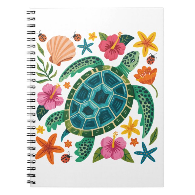 Caderno Espiral Boho Floral Sea Turtle (Frente)