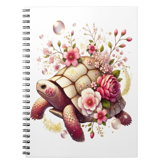Caderno Espiral Boho Floral Sea Turtle Pink Flor (Frente)