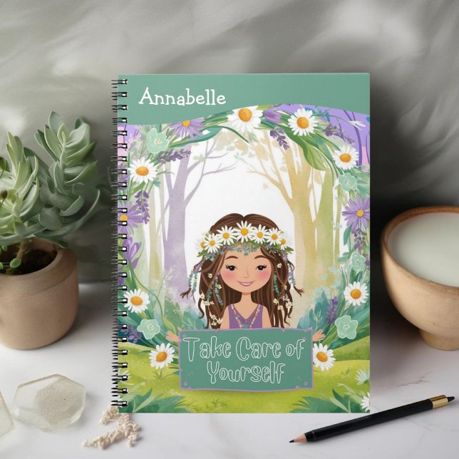 Caderno Espiral Boho Girl Green "Cuide-se de si mesma" (Criador carregado)