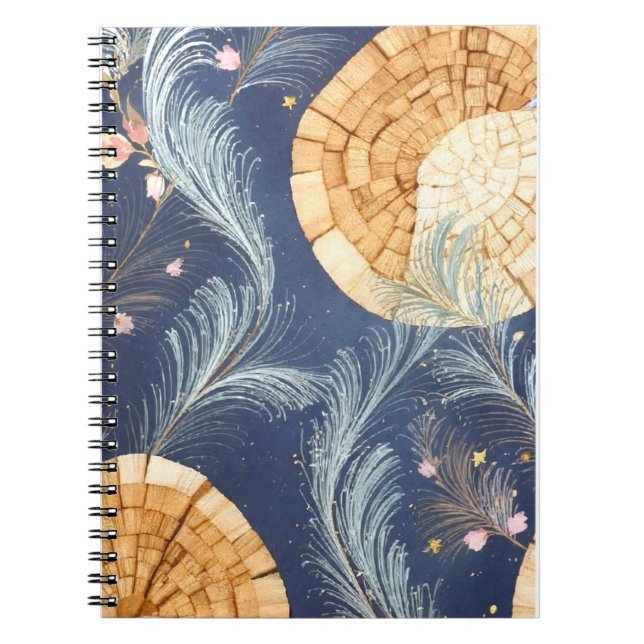 Caderno Espiral Boho Grão de Madeira Ventoinha e Naval Botânico Pe (Frente)