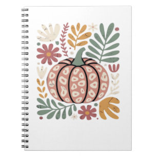 Caderno Espiral Boho Leopardo Abóbora Outono � Floral Retro Outono