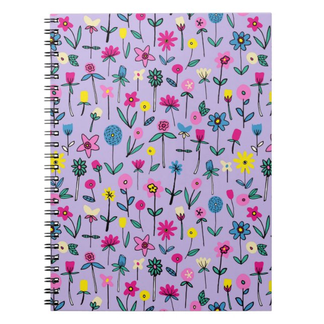 Caderno Espiral Boho Lilac Padrão Floral (Frente)