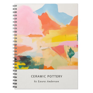 Caderno Espiral Boho Paisagem Montanhosa Abstrata Rosa Azul Laranj