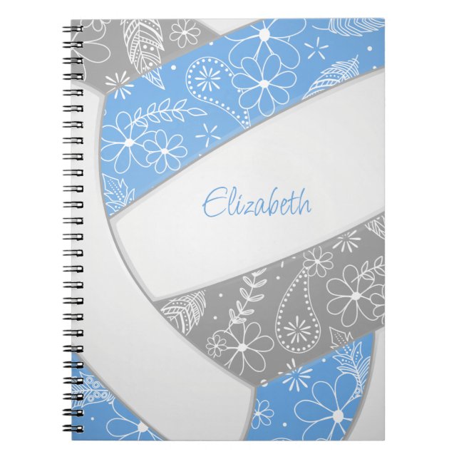 Caderno Espiral Boho penas paislies lourão de cinza azul (Frente)