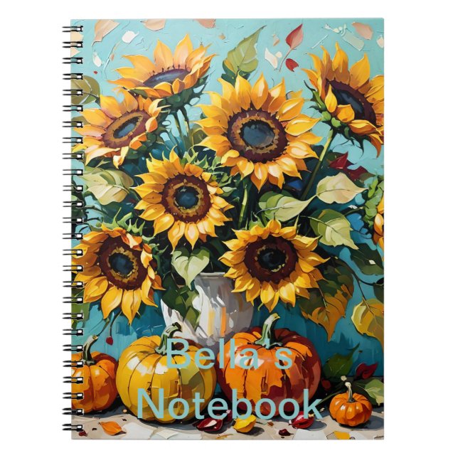 Caderno Espiral Boho personalizável, girassóis boêmicos, girassol, (Frente)