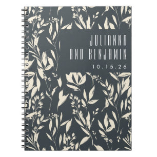 Caderno Espiral Boho Preto Desenho Floral Casamento Personalizado