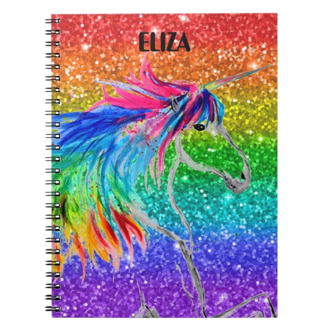 Caderno Espiral Boho Rainbow Cute Girls Glitter Unicorn Kids (Frente)