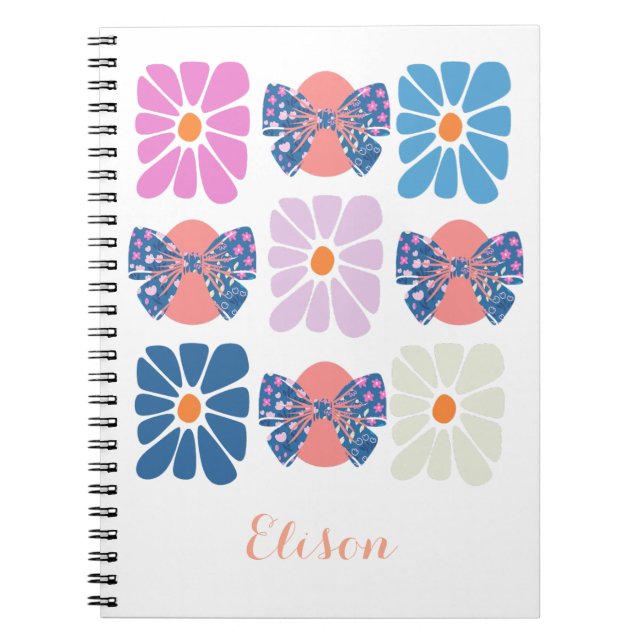 Caderno Espiral Boho retro floral simples páscoa (Frente)
