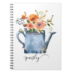 Caderno Espiral Boho Rust Orange Watercolor Flowers Água Doce