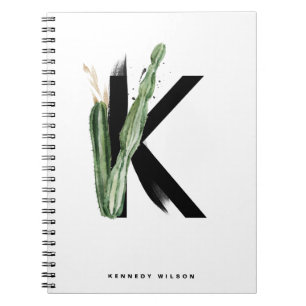 Caderno Espiral Boho Succults - Letra K Monograma Tropical