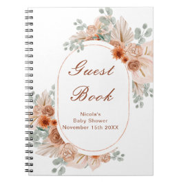 Caderno Espiral Boho Terracotta Pampa Grass Baby Shower Guest Book