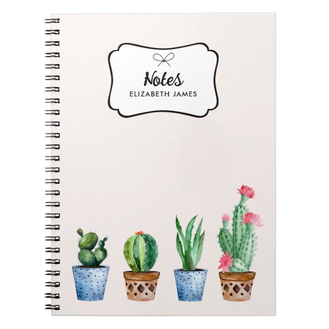 Caderno Espiral Boho Watercolor Potente Cactus & Succulents Person (Frente)