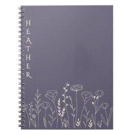 Caderno Espiral Boho Wildflower Personalized Grey Gift for Her