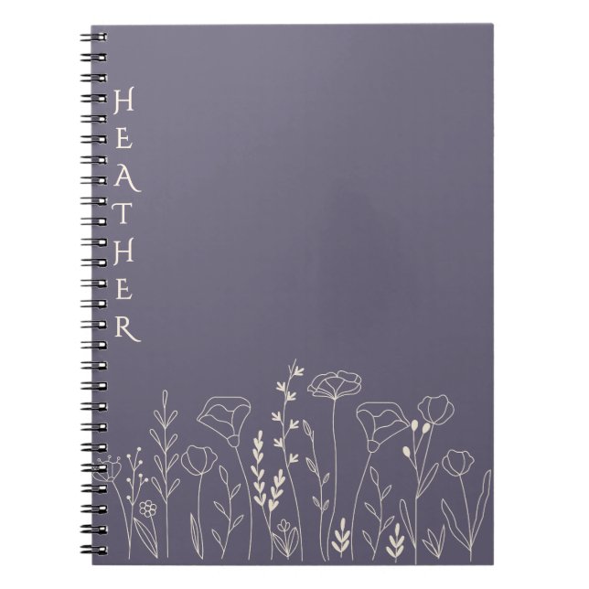Caderno Espiral Boho Wildflower Personalized Grey Gift for Her (Frente)