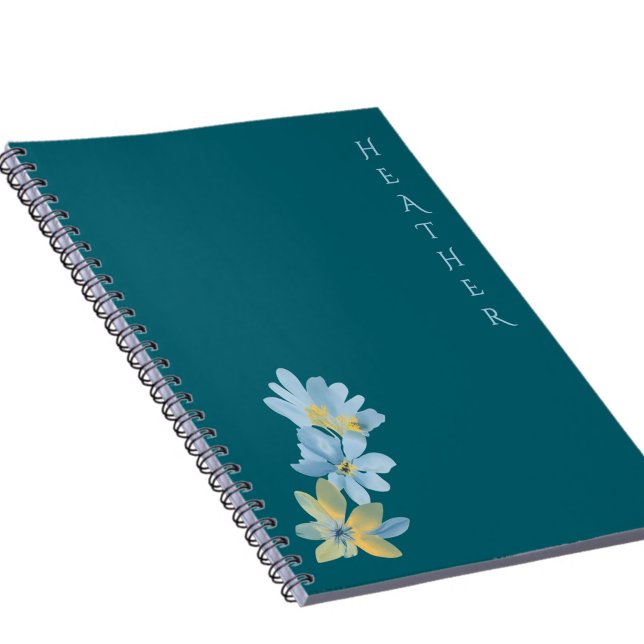 Caderno Espiral Boho Wildflower Personalized Teal Gift for Her (Criador carregado)